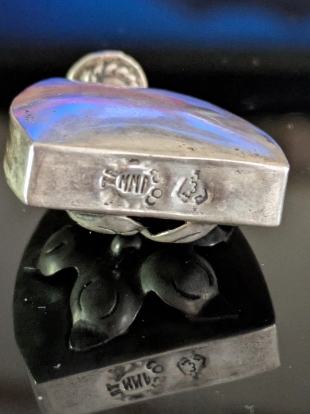 Vintage 1940s sterling silver Taxco signed snuff bottle with turquoise top - Picture 7 of 7